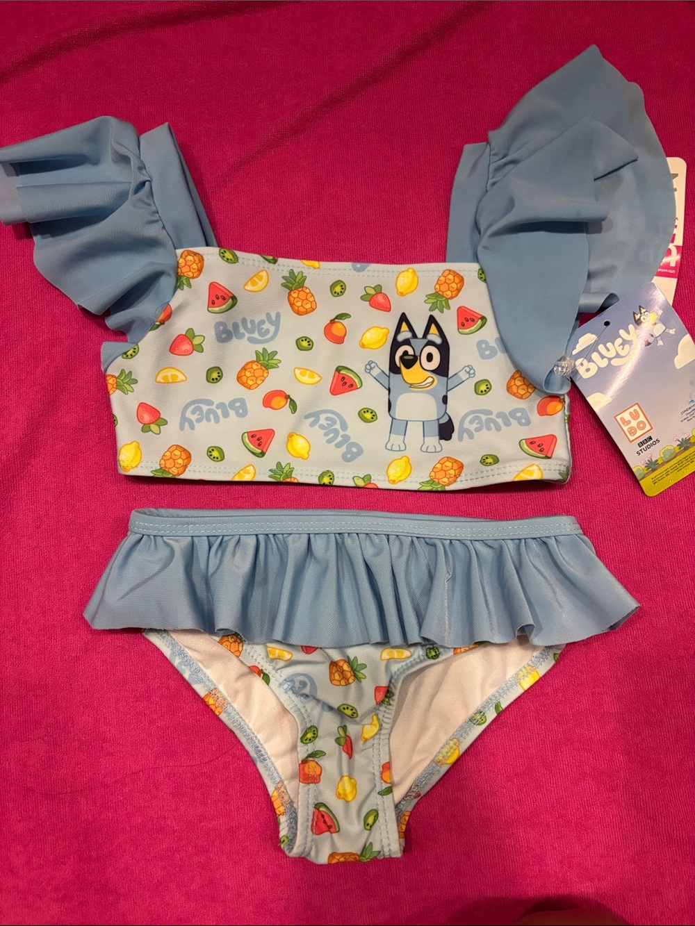 Bluey Girls' Two-Piece Ruffle Swim Set - Light Blue